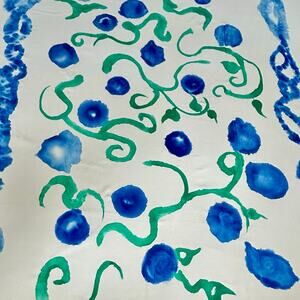 Hand Dyed Cotton Tablecloth on White Background – Blue & Green Tie Dye Design